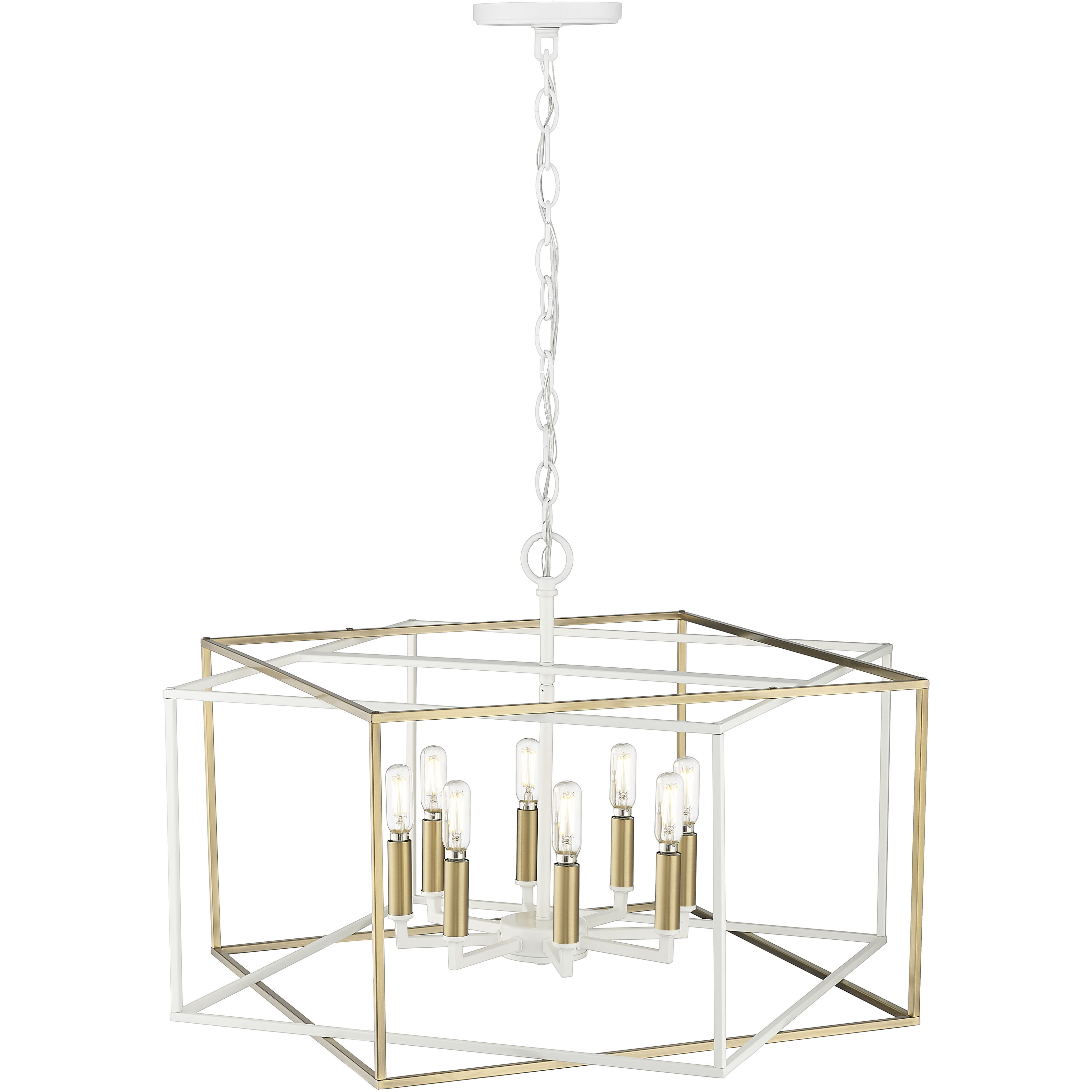 Lowe 8 Light 28 inch Matte White/Vintage Brass Pendant Ceiling Light